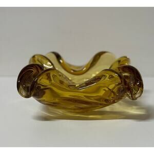 Vintage Hand Blown Amber Glass Ashtray.